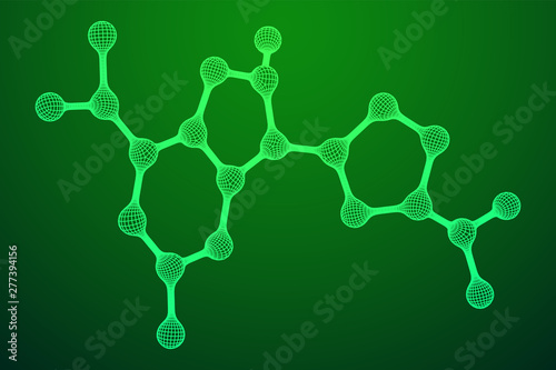 Wireframe Mesh Molecule. Connection Structure. Low poly vector illustration. Science and medical healthcare concept