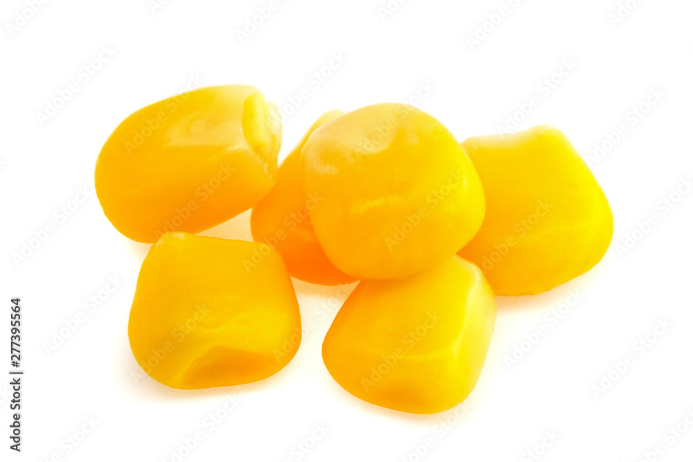 Yellow corn seeds isolated on white background close up. macro Yellow corn seeds isolated on white background close up. macro