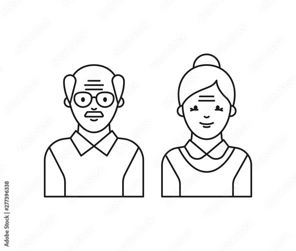 Senior people - man and woman, vector icons, avatars. Outline style Senior people - man and woman, vector icons, avatars. Outline style