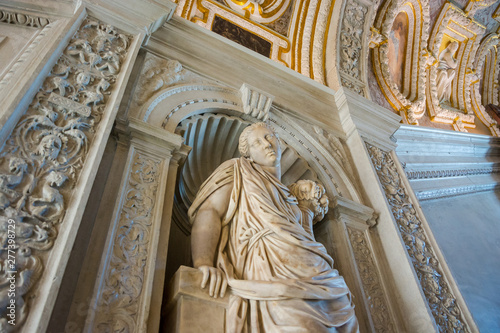 Sculpture in the Doge's Palace, the rich interior decoration. Venice, Italy.