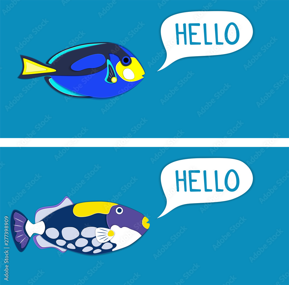 Fototapeta premium Reef fishes in paper art style