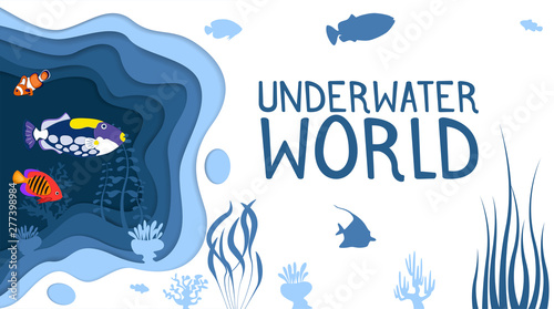 Underwater world design with coral reef fishes