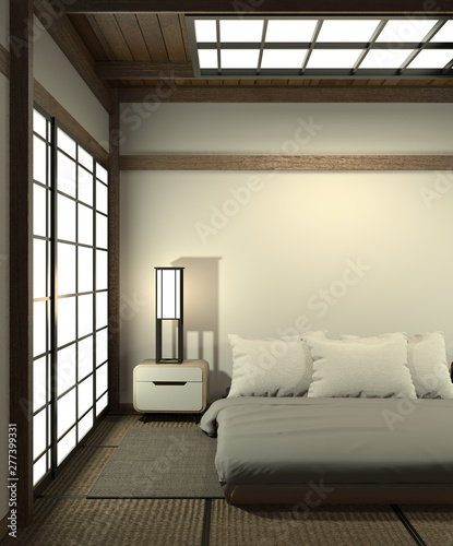 Modern peaceful Bedroom. zen style bedroom and decoration japanese style, Bedroom japanese style.3d rendering © Interior Design