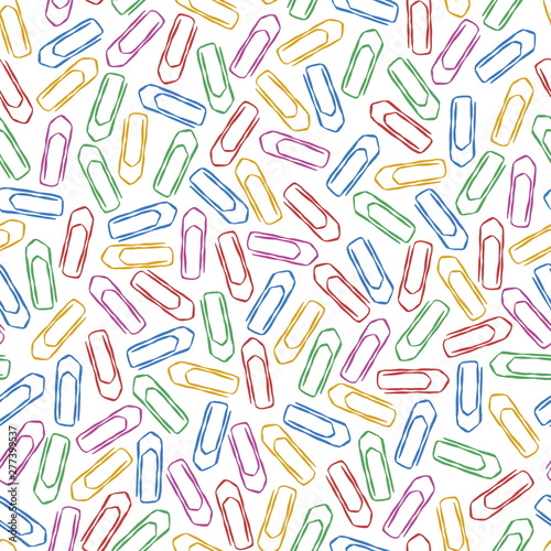Seamless pattern of multicolored paper clips for textiles  interior design  for book design  website background. Back to school illustration.