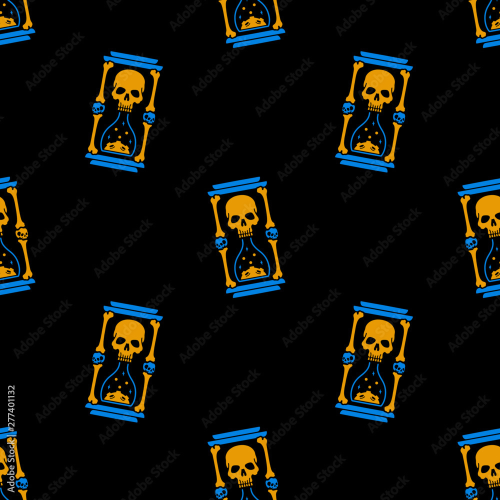 Fototapeta premium Color skull and hourglass seamless pattern