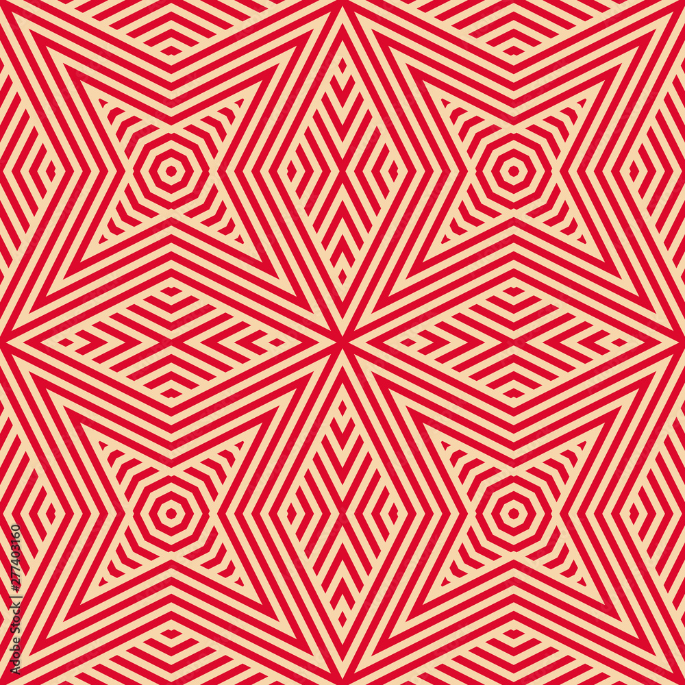 Vector geometric lines seamless pattern. Creative red and beige striped ornament