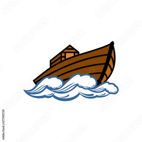 Logo of Noah's Ark. Ship to rescue animals and people from the Flood. Biblical illustration.
