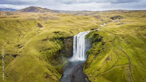 waterfall in mountains iceland skogafoss