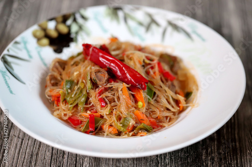 Chinese food   glass noodles with vegetables and spices.Homemade food.