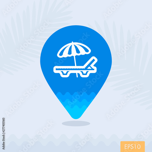 Beach chaise lounge with umbrella pin map icon