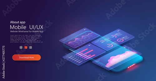 Online statistics and data Analytics. Digital money market, investment, finance and trading. Perfect for web design, banner or presentation. Data visualization concept 3D Isometric vector illustration
