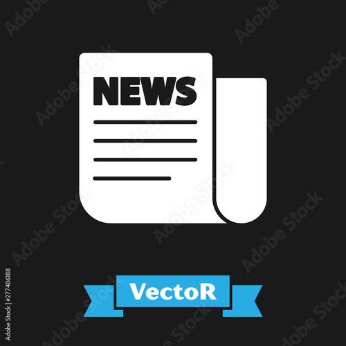 White News icon isolated on black background. Newspaper sign. Mass media symbol. Vector Illustration