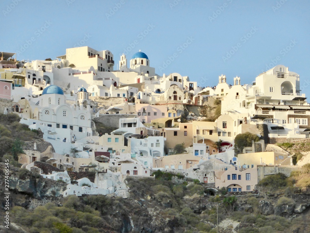 Cliffside view of Oia Santorini at sunset