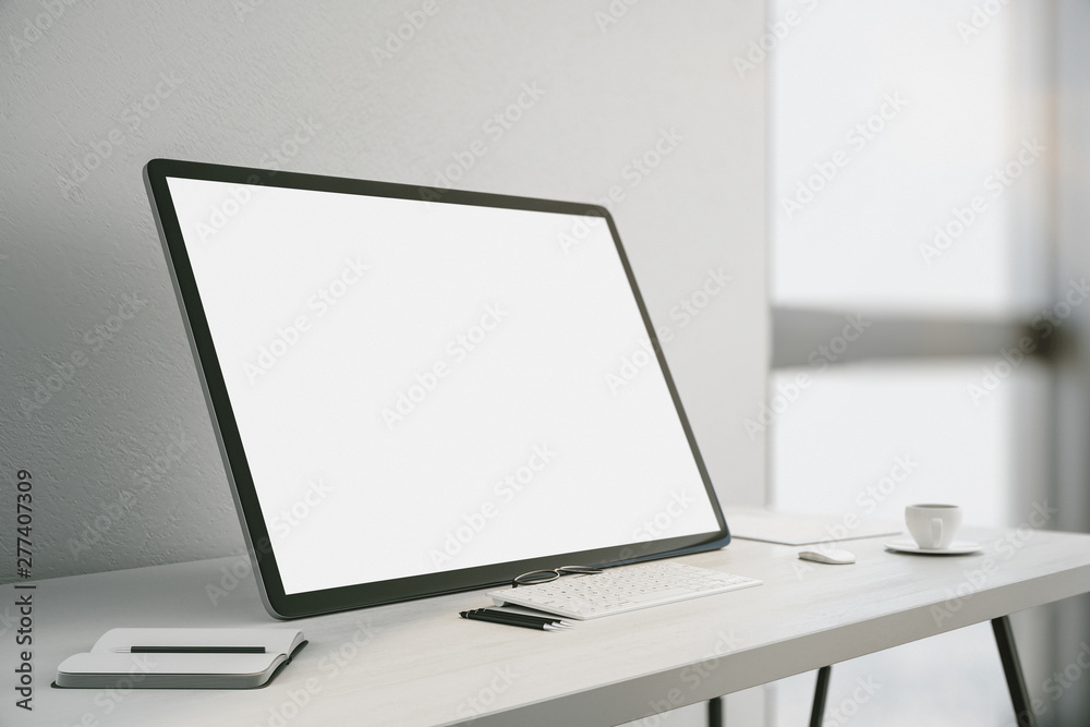 Creative desktop with white computer Creative desktop with white computer