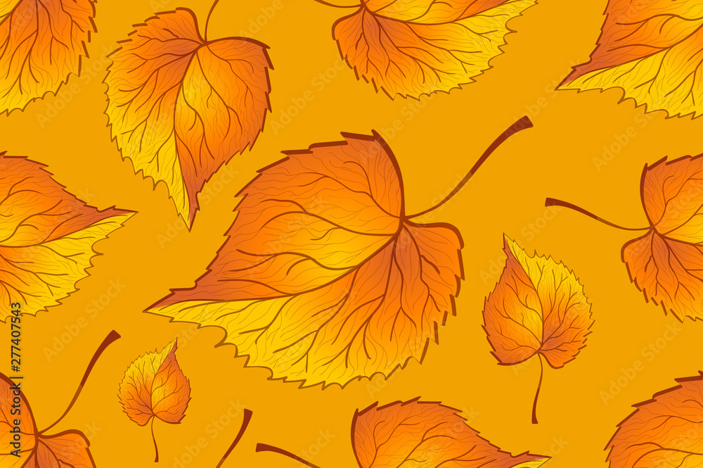 Red and Orange Autumn Leaves Yellow. Background autumn pattern sheet seamless. Leaves of the fern. Pattern for the fabric. Fern print. Trend autumn pattern. Cloth shirt pattern. vector, eps 10