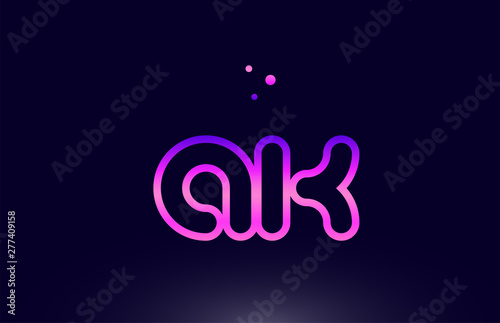 ak a k pink blue alphabet letter combination logo icon design