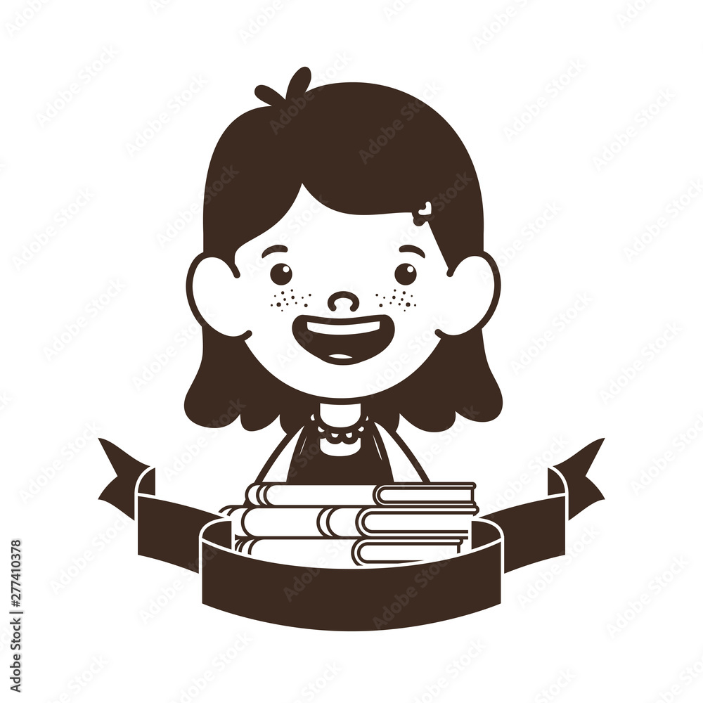 silhouette of student girl with school supplies