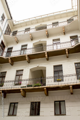 Photography Fragment of an old white building.Closeup.Budapest.Hungary.