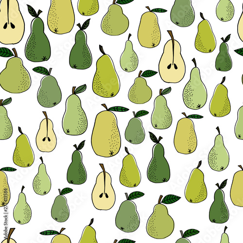 Vector seamless pattern. Hand drawn pears. Natural background. For fabrics, invitations, blog, post, social media, book covers, wrapping paper.