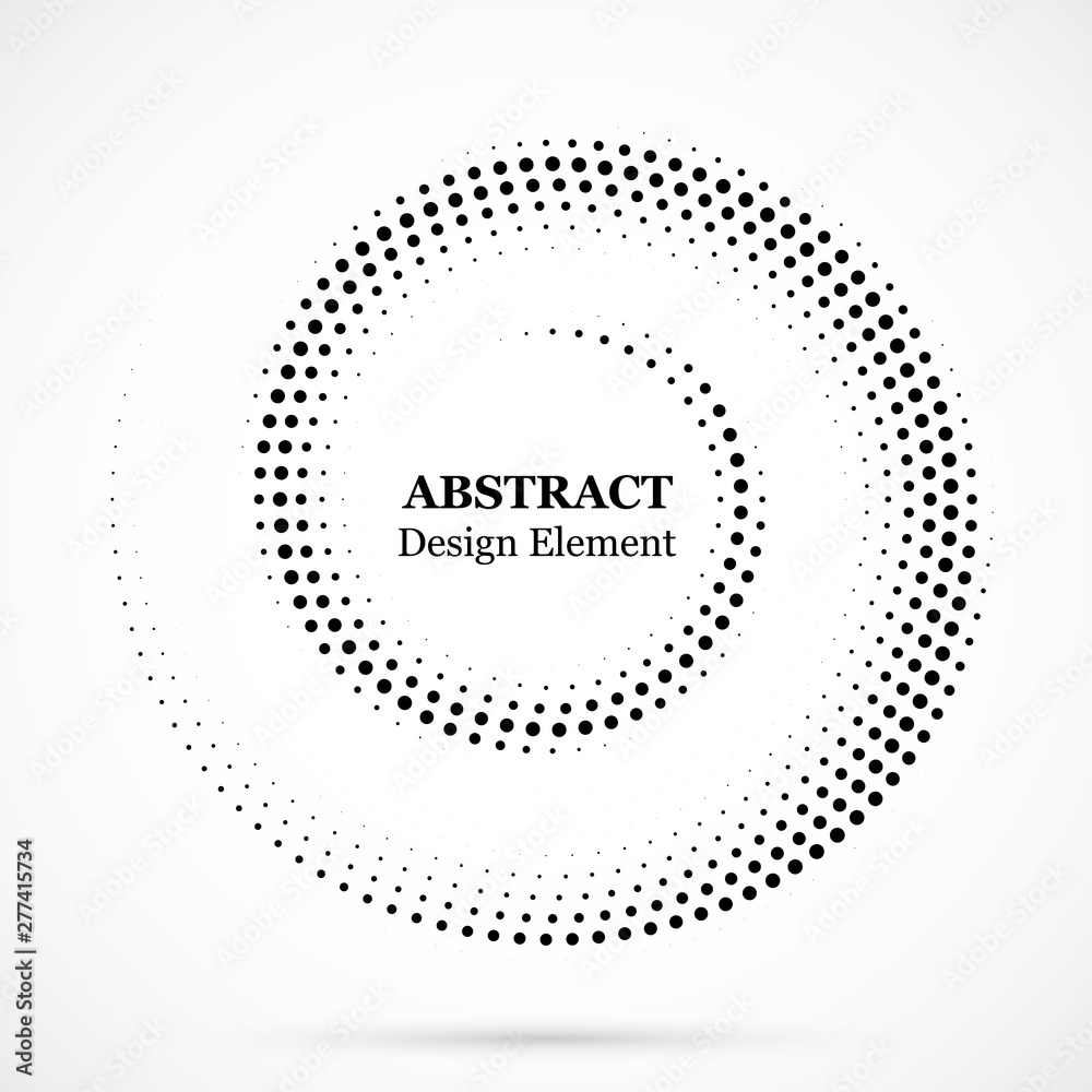 Black abstract vector circle frame halftone dots design element.Halftone effect vector pattern for your design. Circle dots isolated on the white background for advertisement.
