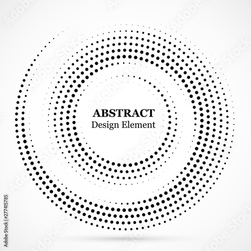 Black abstract vector circle frame halftone dots design element.Halftone effect vector pattern for your design. Circle dots isolated on the white background for advertisement.