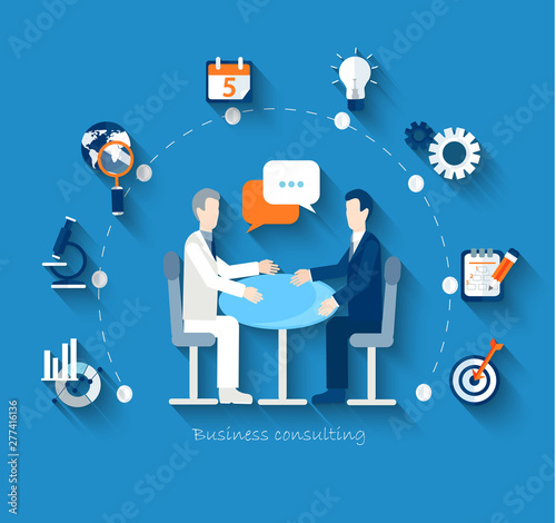 Businessmen conduct negotiations at a table. Men makes a deal. Flat design vector concepts for business, finance, strategic management, investment, natural resources, consulting, teamwork, great idea.