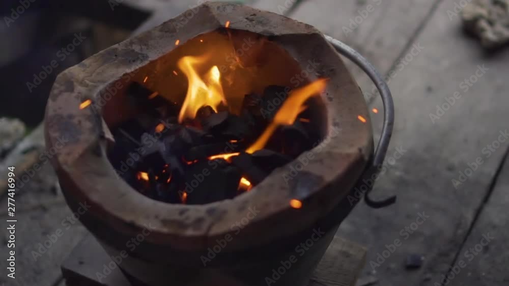 Thai traditional stive with charcoal that get burned in slow motion. using for cooking. 