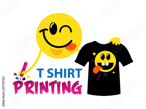 Funny vector logo template of t-shirt printing. For typography, print, corporate identity, workshop, branding, factory, serigraphy, silkscreen isolated on white background.
