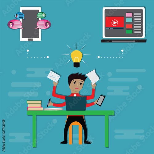 Businessman make his business from idea and social network - vector