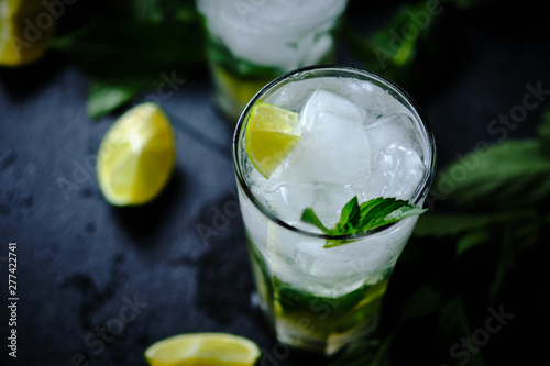 Mojito. Cocktail with rum, lime, sugar syrup, mint and soda. A refreshing summer cocktail.