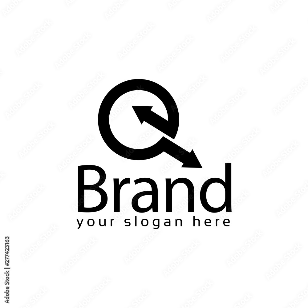 Letter Q logo with arrow, Q initial., flat design. technology logo. Letter Q logo with arrow, Q initial., flat design. technology logo.