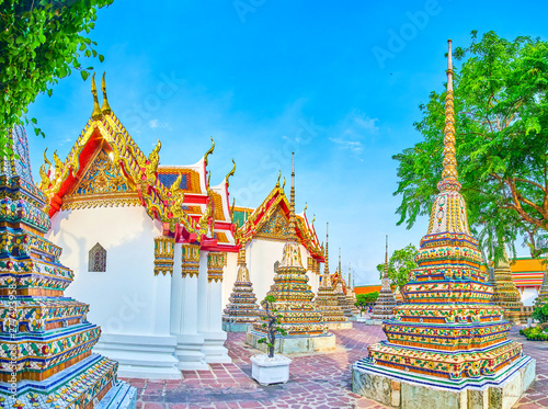 The small tiled pagodas in Wat Pho complex, Bangkok, Thailand photo