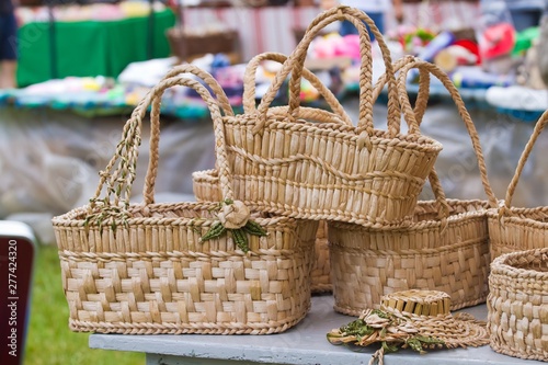 beautiful, useful and fashionable straw bags and hat on sale, traditional European folk craft art