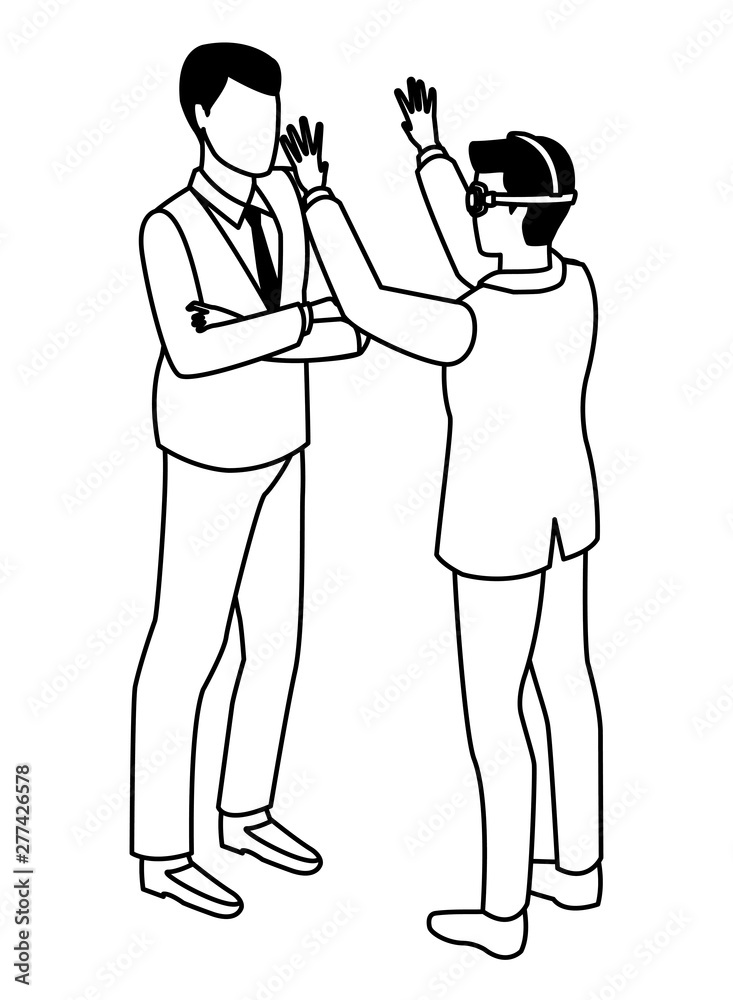 Businessmen using technology for business in black and white Businessmen using technology for business in black and white