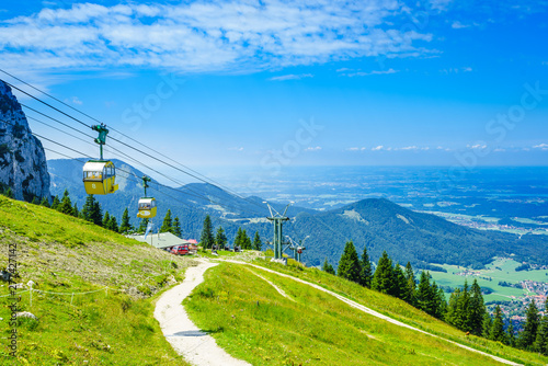 View on yellow cable car at Kampenwand in Bavaria, Germany