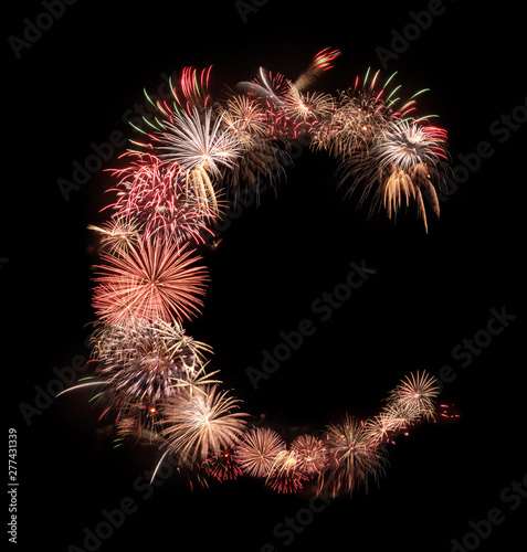 Alphabet letters from salute and fireworks