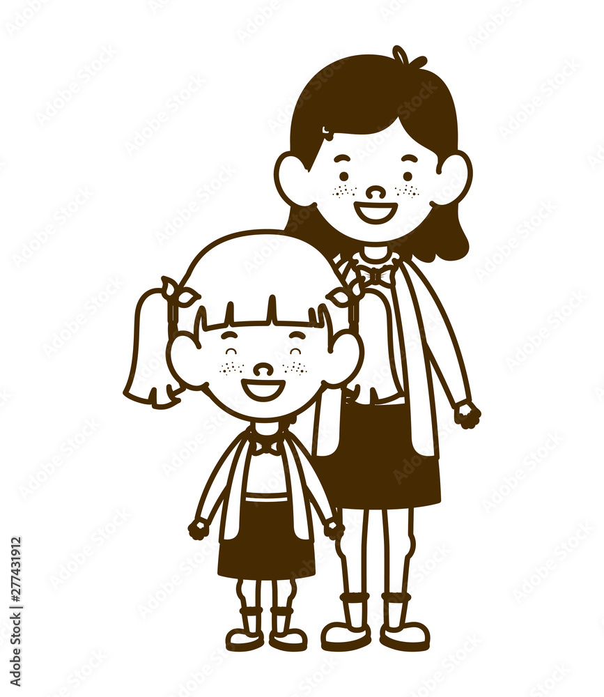 silhouette of student girls standing on white background silhouette of student girls standing on white background