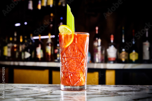 Bloody Mary, classic cocktails with vodka and tomato juice. photo
