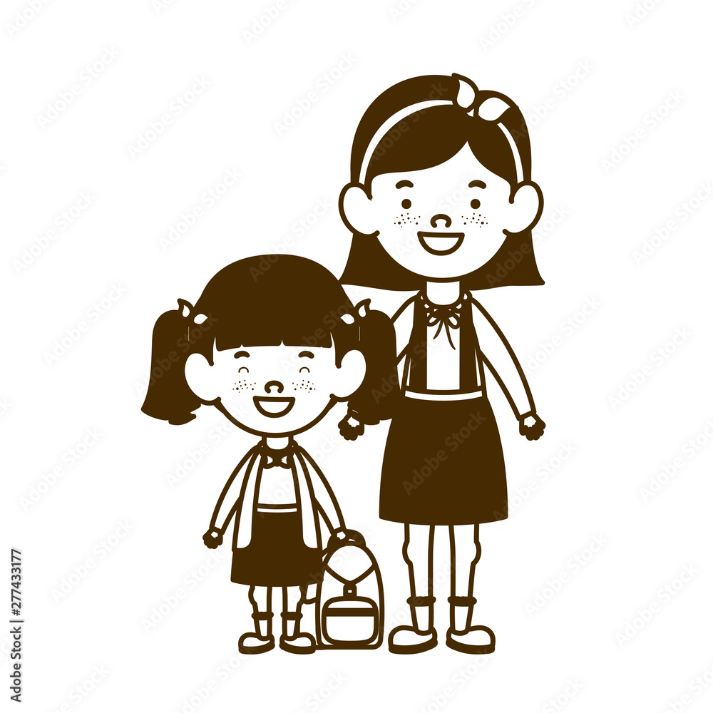 silhouette of student girls standing on white background silhouette of student girls standing on white background