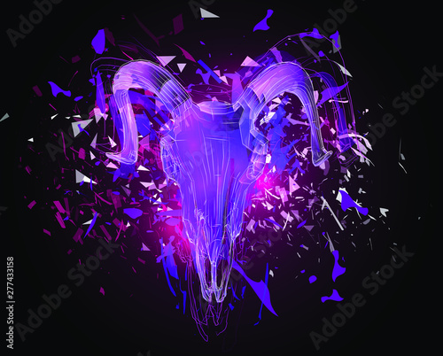 Vector abstract chaotic background. exploded lamb skull