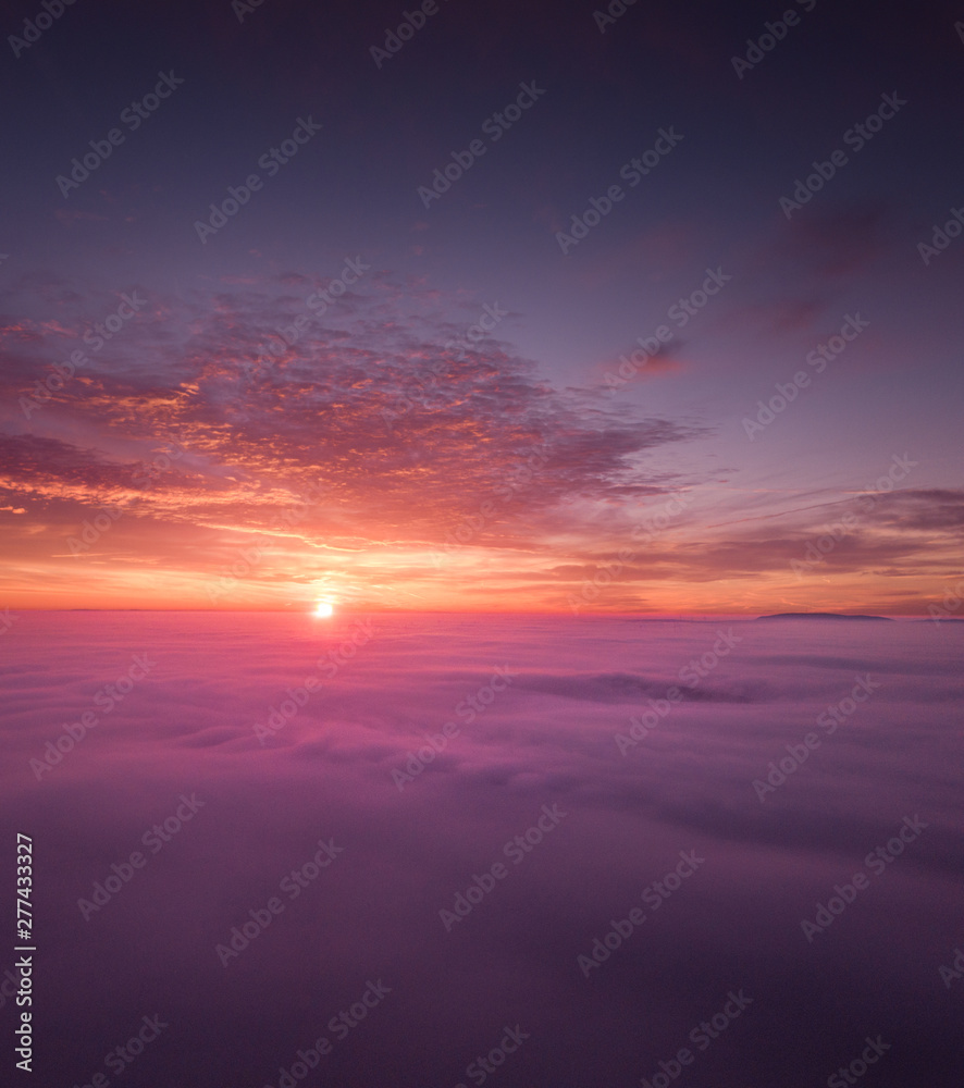 A beautiful Sunrise above the Clouds of the Nahe Valley in Germany