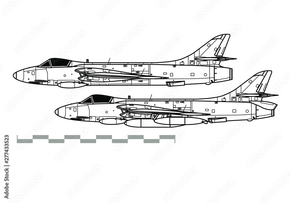 Hawker Hunter. Outline vector drawing Hawker Hunter. Outline vector drawing