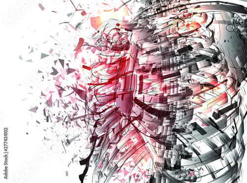 Vector abstract chaotic background. man’s spine and ribs exploded