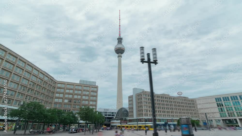 Alexanderplatz is a large public square and transport hub in the central Mitte district of Berlin. The Television Tower one of the most prominent symbols of Germany . Time lapse sequence
