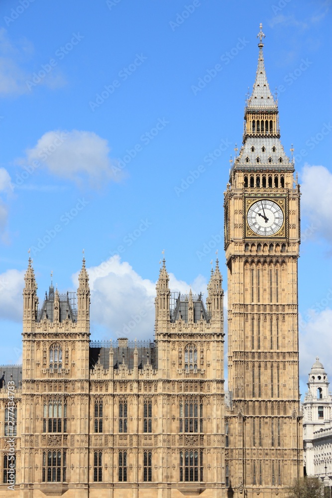London Palace of Westminster. Big Ben clock in London UK. Places in England. City of Westminster, London.
