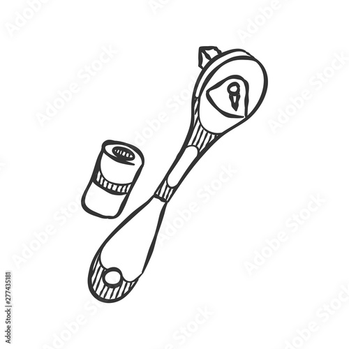 icon in sketch style. Hand drawn vector illustration.Ratchet tools icons in sketch style. Vector bicycle car repair equipments. photo