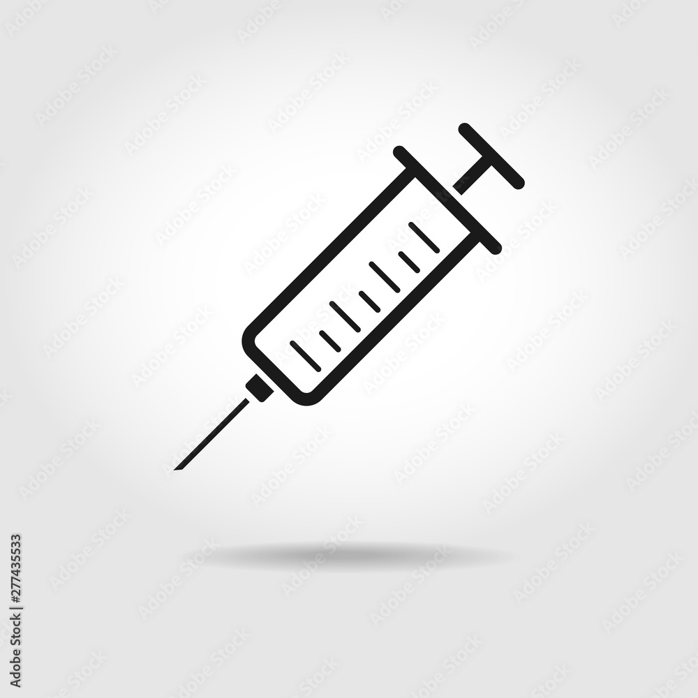 Black icon of plastic medical syringe in outline style isolated over gradient background. Vector illustration Black icon of plastic medical syringe in outline style isolated over gradient background. Vector illustration