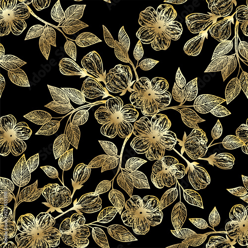 Beautiful spring flowers seamless pattern. Vector illustration,