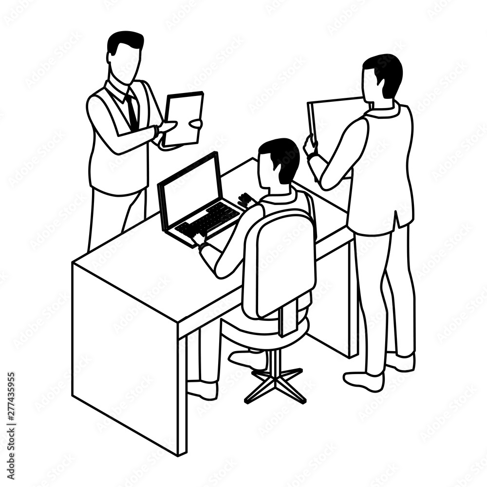 Businessmen using technology for business in black and white Businessmen using technology for business in black and white