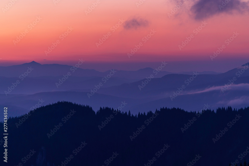 Colorful sunrise over the Carpathian mountains